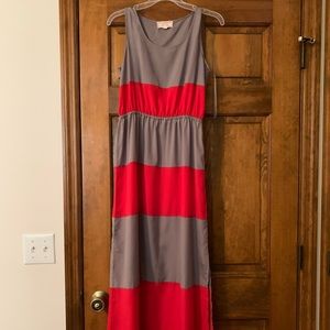 Red and Gray Belk Maxi Dress